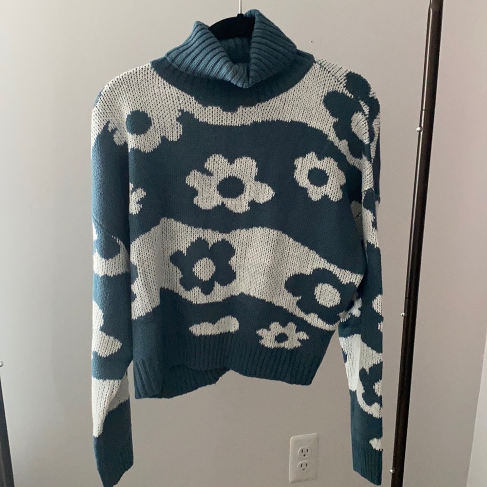 Y2K flower turtleneck sweater